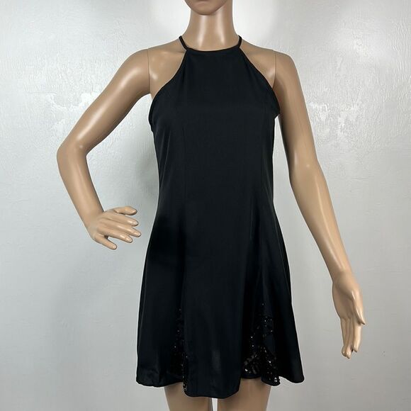 NBD Black Beaded Halter Neck A-line Mini Evening Dress Size S - Picture 1 of 10